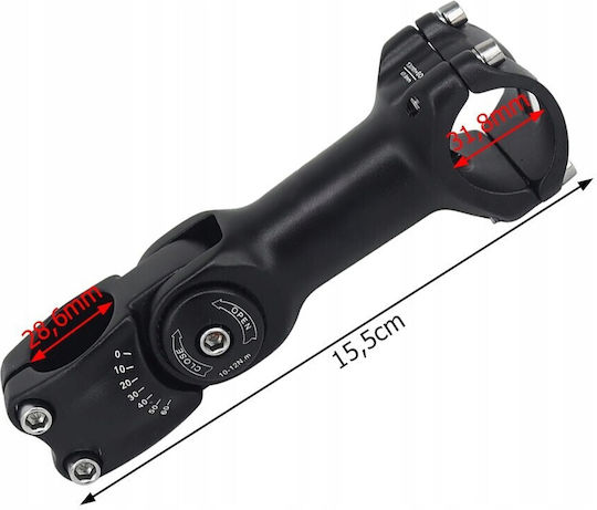 Tijă Reglabilă De Ghidon Zola Unghi De Înclinare 0-60º Diametru 28,6 Mm Lungime 16 Cm Aliaj De Aluminiu Negru