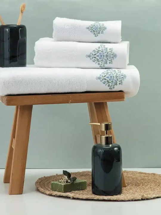 Borea Bath Towels Set of 3 Pieces Damask Ecru