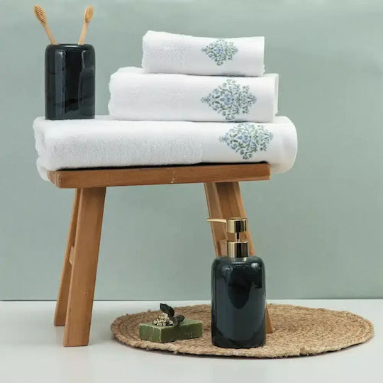 Borea Bath Towels Set of 3 Pieces Damask Ecru