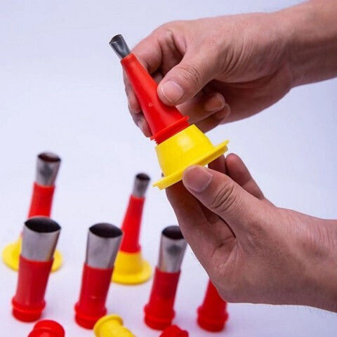 Set 32 Accesorii Pentru Aplicarea Siliconului Neted Duze Universale Zola Diverse Dimensiuni 5-35 Mm Reutilizabile Plastic Oțel Inoxidabil Roșu Galben