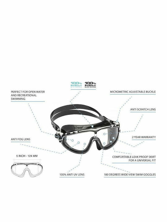 CressiSub Skylight Black Grey Tinded Swimming Goggles Adults with Anti-fog Lenses Black Grey Tinded