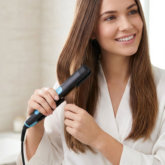 Avizar 2-in-1 Ceramic Tourmaline Straightener Curler 30w Adjustable Temperature Black Blue