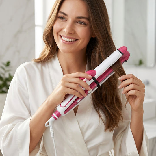 Avizar Drei-in-Eins Haarglätter Locken Styling Funktionen Weiß Pink