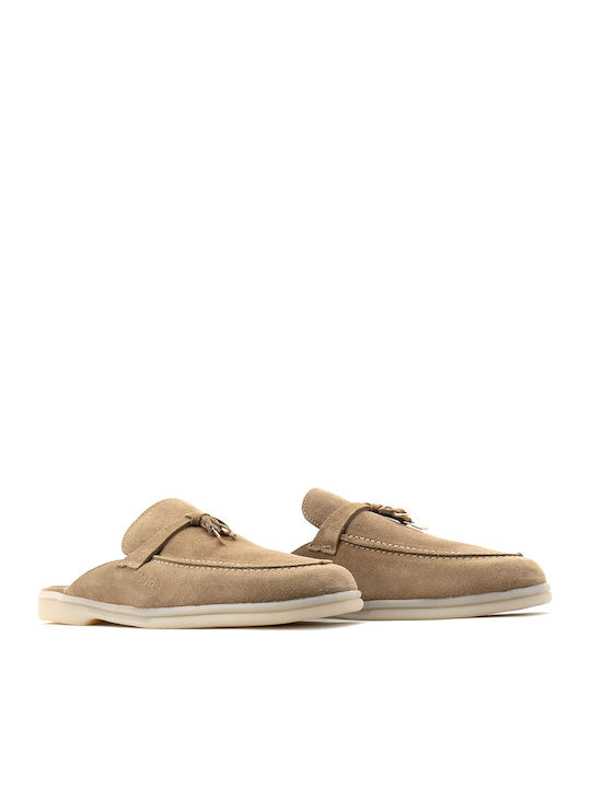 Suede Mules With High Heel In Tabac Brown Color