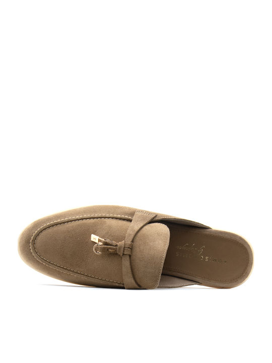Suede Mules With High Heel In Tabac Brown Color