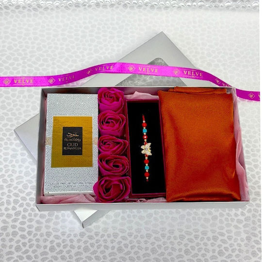 Set Lady Pentru Femei Apă De Parfum Arabic Oud Romance 50 Ml Săpun Trandafiri Eșarfă Pentru Femei Brățară Șnur Fucsia