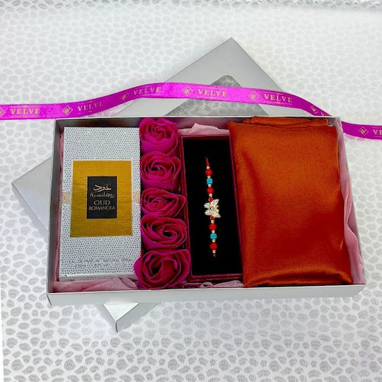 Set Lady Pentru Femei Apă De Parfum Arabic Oud Romance 50 Ml Săpun Trandafiri Eșarfă Pentru Femei Brățară Șnur Fucsia