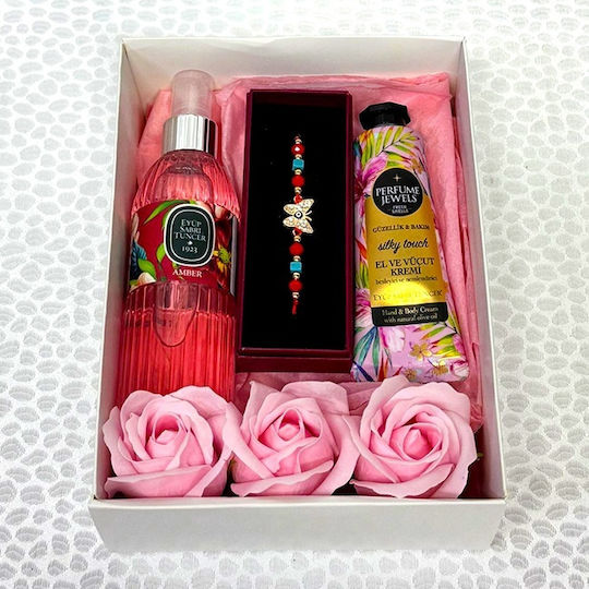 Pachet Beauty 150ml Eyup Sabri-tuncer Eau de Cologne 50ml Eyup Sabri-tuncer Cremă de Mâini și Corp Săpun Trandafiri Brățară cu Șnur În Cutie Cadou Roz