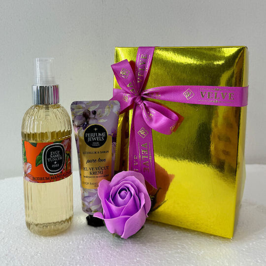 Set Eyup 150ml Eau De Cologne 50ml Cremă De Mâini Și Corp Din Gama Eyup Sabri-tuncer Săpun Cu Trandafiri În Cutie Elegantă Mov