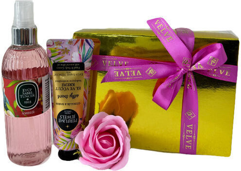 Set Eyup 150 Ml Eau De Cologne 50 Ml Cremă De Mâini Și Corp Din Gama Eyup Sabri-tuncer Săpun Trandafir În Cutie Elegantă Roz