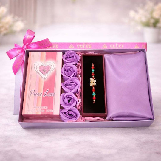 Pachet Lady Parfum Arabian Pure Love Eau De Parfum Pentru Femei 50 Ml Săpun Trandafiri Eșarfă Pentru Femei Brățară Șnur Lila