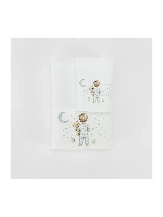 Borea Set De Prosoape Pentru Bebeluşi 2 Piese Goodnight Alb-Petrol 30x50cm