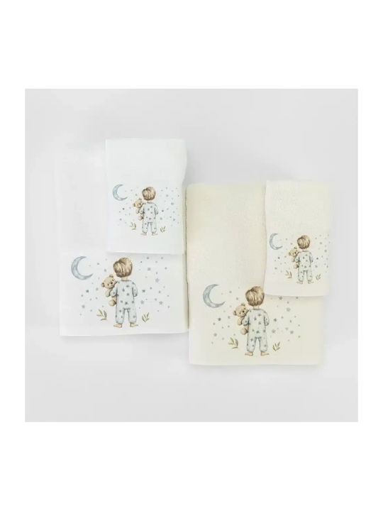 Borea Set De Prosoape Pentru Bebeluşi 2 Piese Goodnight Alb-Petrol 30x50cm