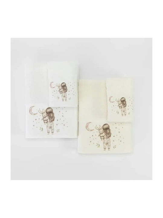 Borea Set of Baby Towels 2pcs Goodnight Ecru-Pink 30x50cm