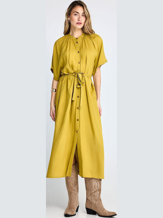 Summer Midi Shirt Dress Yellow