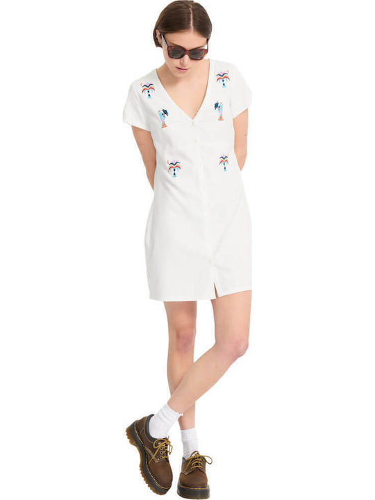 Καλοκαιρινό Mini Σεμιζιέ Φόρεμα Off White White