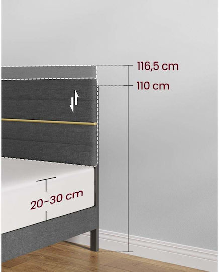 Pat Dublu Tapițat cu Material Gri pentru Saltea 140x200cm