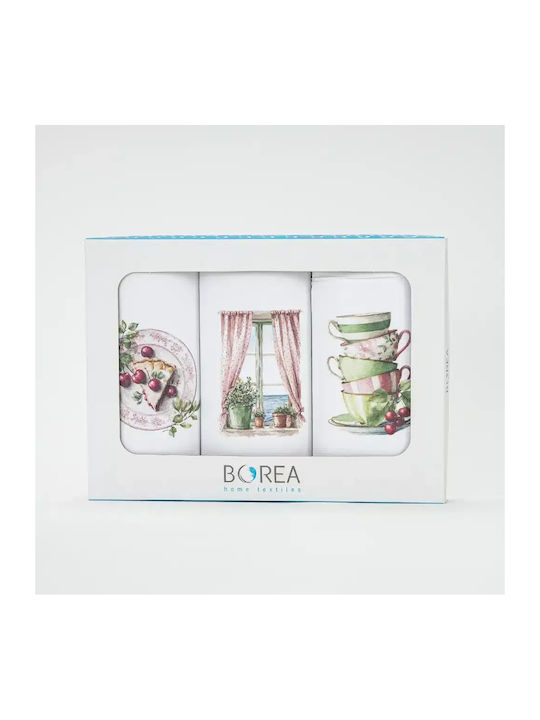 Borea Cherries Ποτηρόπανο σε Λευκό Χρώμα 50x70cm 3τμχ