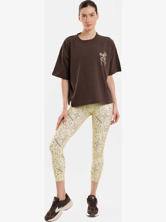 Γυναικείο Oversized Crop T-shirt Ριγέ Καφέ