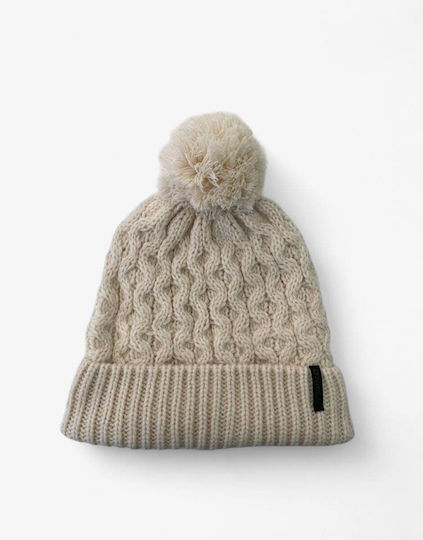 Pom Pom Beanie Fleece Pentru Femei Căciulă cu Tricotat Coastă în Culoare Albă
