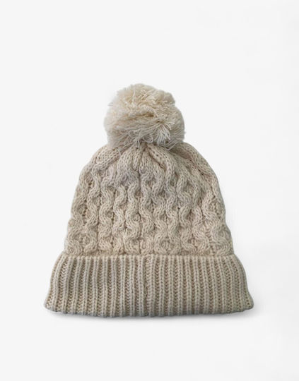 Pom Pom Beanie Fleece Pentru Femei Căciulă cu Tricotat Coastă în Culoare Albă