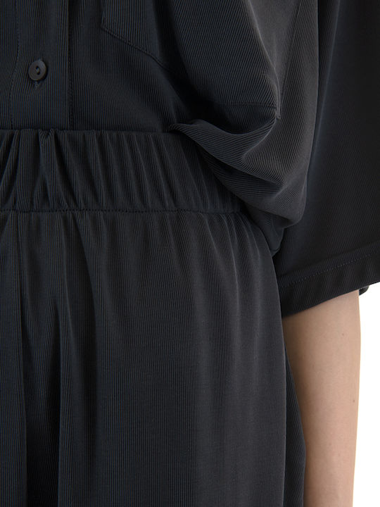 Damen Hochbund Pantaloona mit Gummiband in Gerader Bein Stil Schwarz