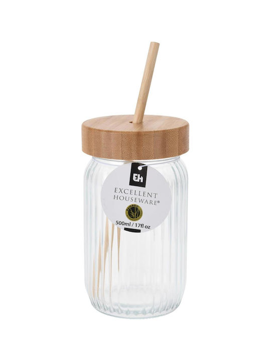 Excellent Houseware Pahar din Sticlă cu pai 500ml