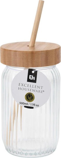 Excellent Houseware Wasserglas Glas mit Strohhalm 500ml