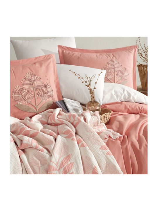 Clasy Home Set Huse Pentru Pilote 100% Bumbac 200x220cm Dublă Cu 4 Fețe De Pernă & 1 Cearceaf Portocalii
