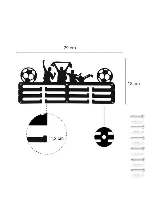 Agățătoare De Perete Metalică Cu 12 Compartimente Neagră 29x13cm