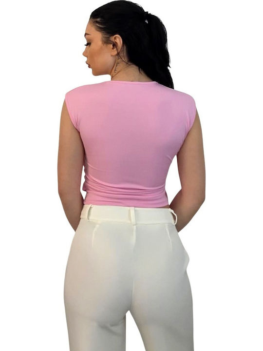 Bluza Damă Crop Top Fără Mâneci Roz