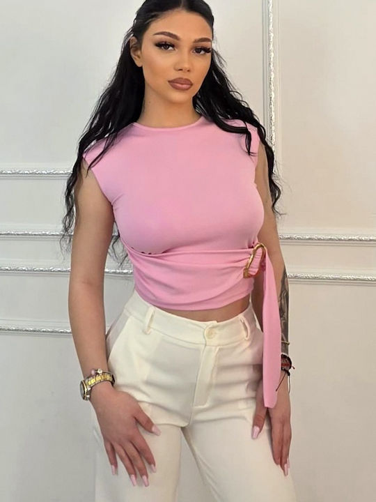 Bluza Damă Crop Top Fără Mâneci Roz
