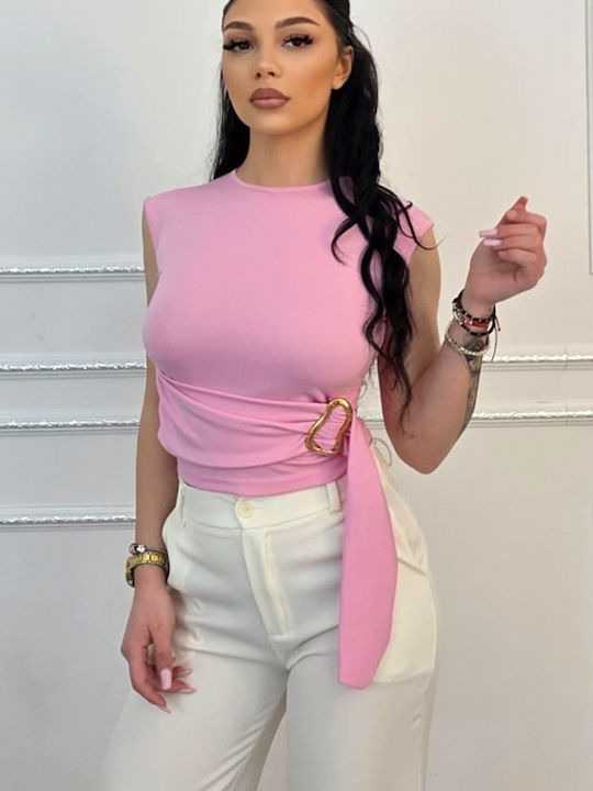 Bluza Damă Crop Top Fără Mâneci Roz