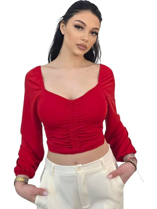 Bluza Damă Crop Top Roșie De Vară