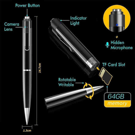 Spionagekamera Stift Full Hd Iuni W9 64gb Audioaufnahme Video-oder Ton