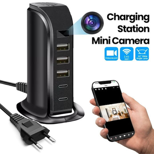 Cameră Ascunsă Stație de Încărcare Iuni Ip91 64gb Wi-fi Full Hd Senzor de Mișcare 20w 2 Porturi Type-c 3 Porturi Usb-a