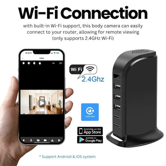 Cameră Ascunsă Stație de Încărcare Iuni Ip91 64gb Wi-fi Full Hd Senzor de Mișcare 20w 2 Porturi Type-c 3 Porturi Usb-a