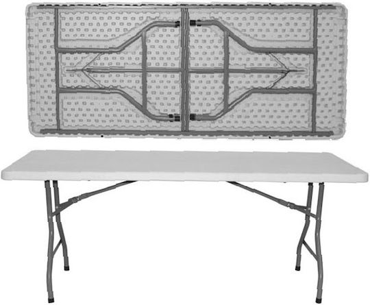 Set Mobilier Catering Eveniment Raki Masă Pliabilă Dreptunghiulară 180x76xh74cm Blat Complet 8 Scaune 44x42xh92cm Plastic Metal Alb