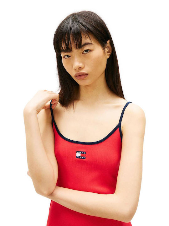 Summer Mini Athletic Dress with Spaghetti Straps Red