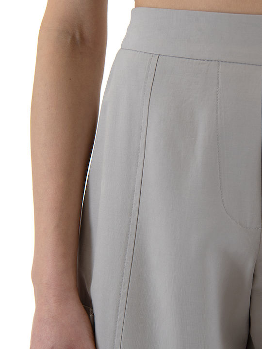 Damen Hochgeschnittenes Stoff Cargo Hosen mit Gummiband in Balloon Stil Grau