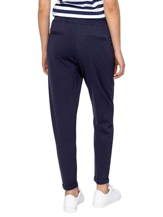 Women's Fabric Trousers with Rubber Band in Slim Fit Blue