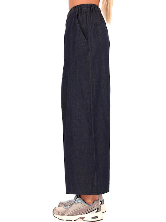 Damen Hochbund Stoffhose mit Gummiband in Gerader Bein Stil Blau