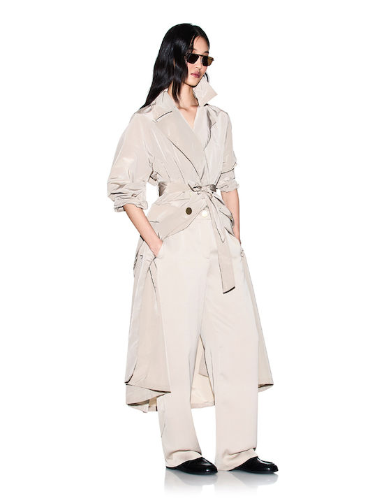 Damen Hochgeschnittenes Stoffhose in Regulärer Passform Beige