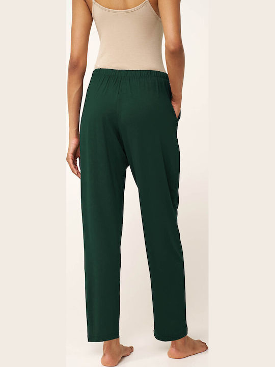 Women's Fabric Trousers with Rubber Band in Tapered Leg Green Garden
