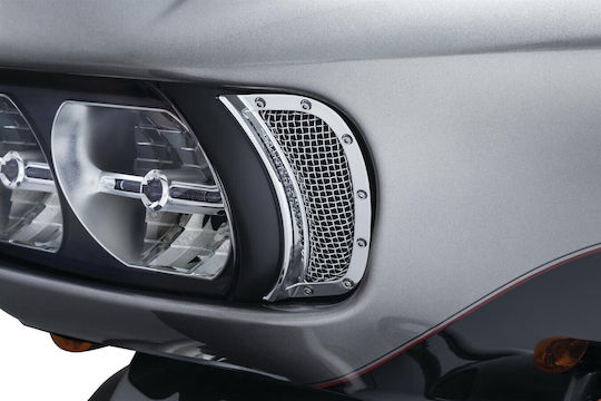 Kuryakyn Front Headlight Air Vent Covers Set Motorcycle Harley Davidson 15 21 Fltr Road Glide Chrome Mesh Headlamp Vent Accents Chrome