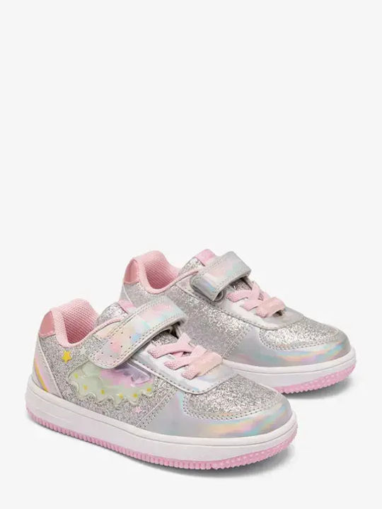 Kids Sneakers Anatomic with Hoop & Loop Closure and Silver Lights