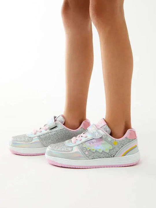 Kids Sneakers Anatomic with Hoop & Loop Closure and Silver Lights