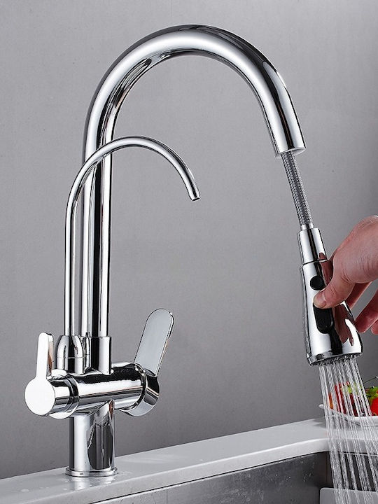Landsh Poly713 Kitchen Faucet Counter with Pull-Out Spray Silver
