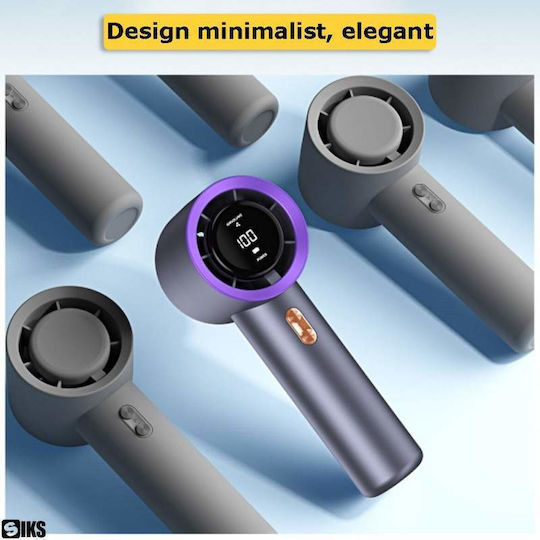 Siks Turbo Ventilator Portabil De Mână Ecran Lcd 200 Niveluri De Intensitate Afișaj Nivel Baterie Încărcare Usb Cablu Inclus Mov