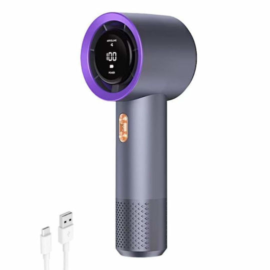 Siks Turbo Ventilator Portabil De Mână Ecran Lcd 200 Niveluri De Intensitate Afișaj Nivel Baterie Încărcare Usb Cablu Inclus Mov